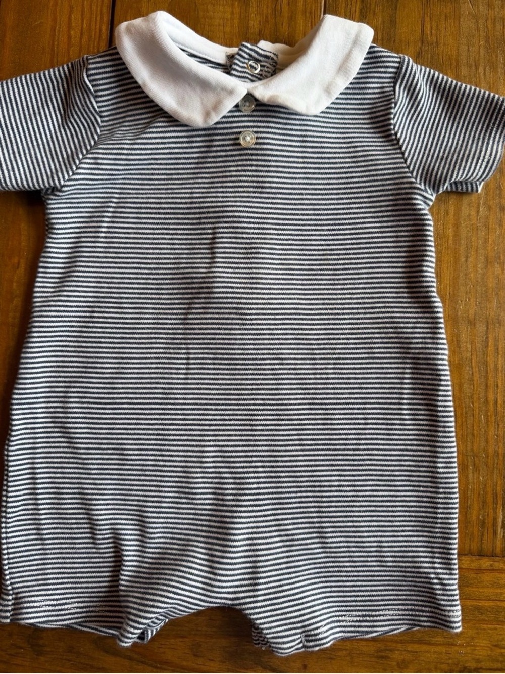 Edgehill Collection Striped Navy & White Polo Collar Baby Romper- 12 month